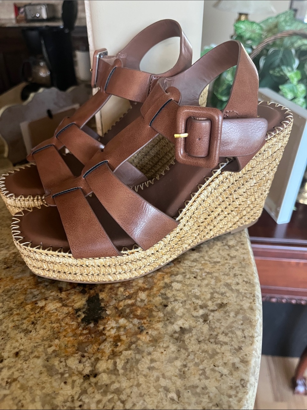 BAMBOO Brown Woven Wedge Espadrille Sandals NEW